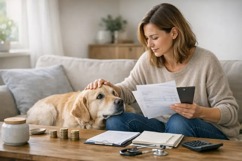 Illustration zur Beitragsteuerung bei der Hundekrankenversicherung, die Leistungsumfang und Selbstbeteiligung thematisiert.